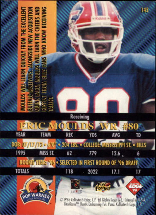 1996 Collector's Edge Advantage #145 Eric Moulds RC back image