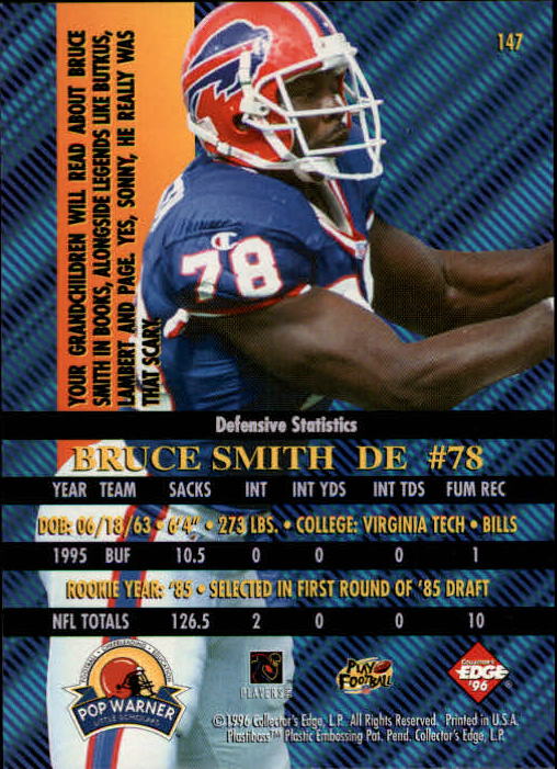1996 Collector's Edge Advantage #147 Bruce Smith back image