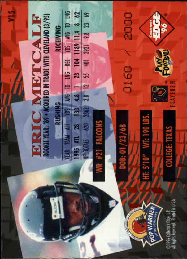 1996 Collector's Edge Advantage Video #V15 Eric Metcalf back image