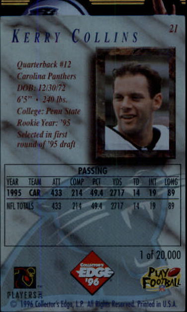 1996 CE President's Reserve #21 Kerry Collins back image