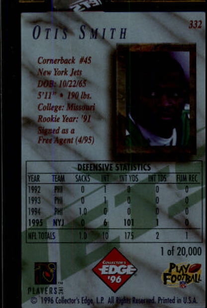 1996 CE President's Reserve #332 Otis Smith RC back image