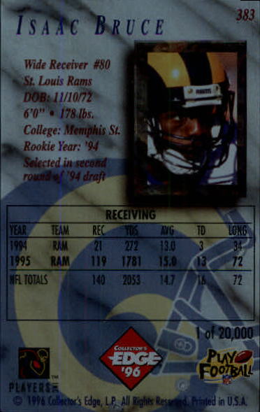 1996 CE President's Reserve #383 Isaac Bruce back image