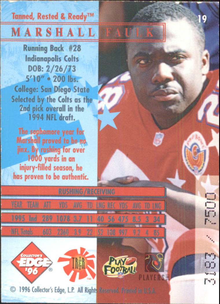 1996 CE President's Reserve Tanned Rested Ready #19 Marshall Faulk back image
