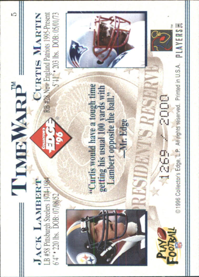 1996 CE President's Reserve TimeWarp #5 Curtis Martin/Lambert back image