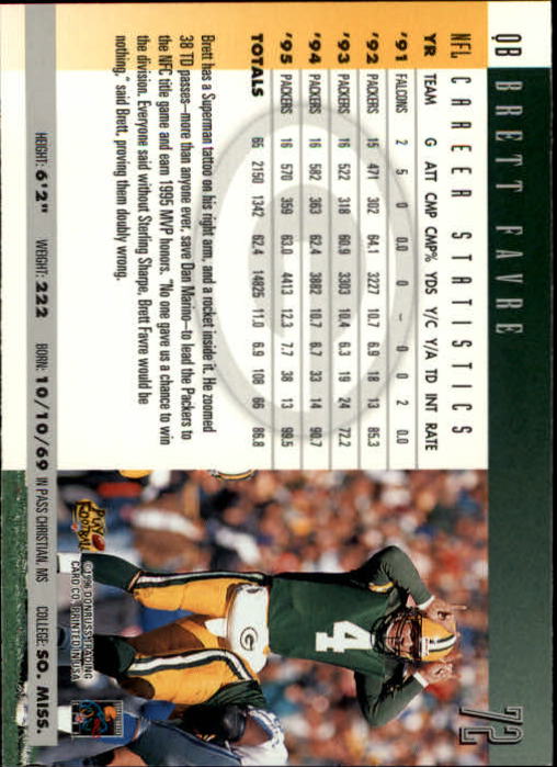1996 Donruss #72 Brett Favre back image