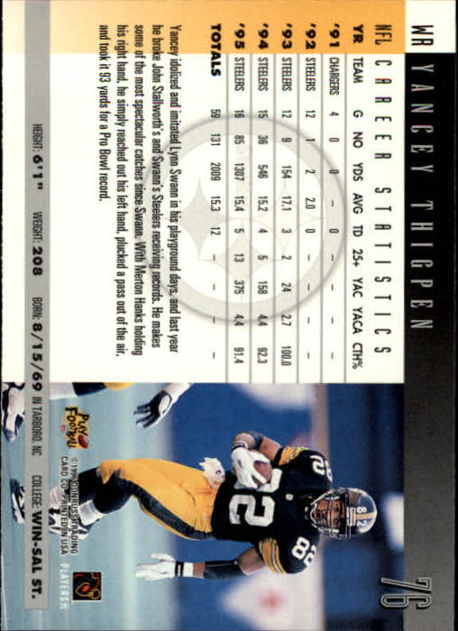 1996 Donruss #76 Yancey Thigpen back image