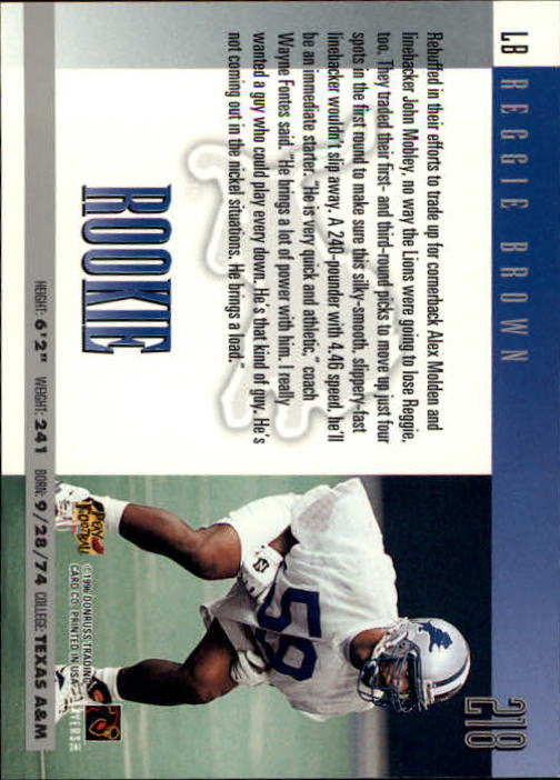 1996 Donruss #218 Reggie Brown LB RC back image