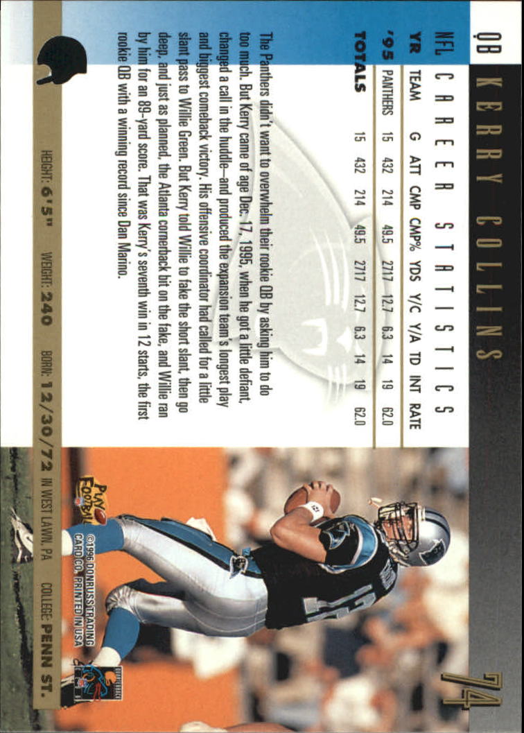 1996 Donruss Press Proofs #74 Kerry Collins back image