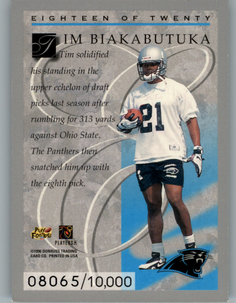 1996 Donruss Elite #18 Tim Biakabutuka back image