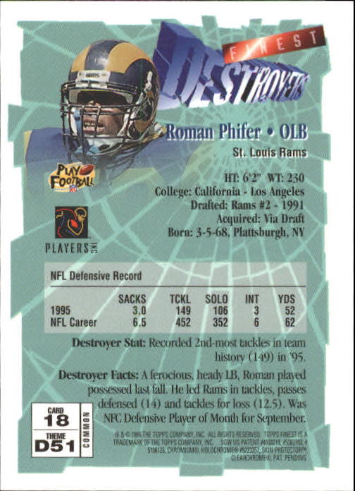 1996 Finest #18 Roman Phifer B back image