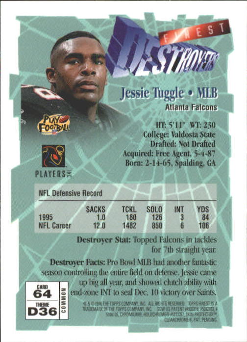 1996 Finest #64 Jessie Tuggle B back image