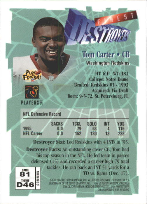 1996 Finest #81 Tom Carter B back image