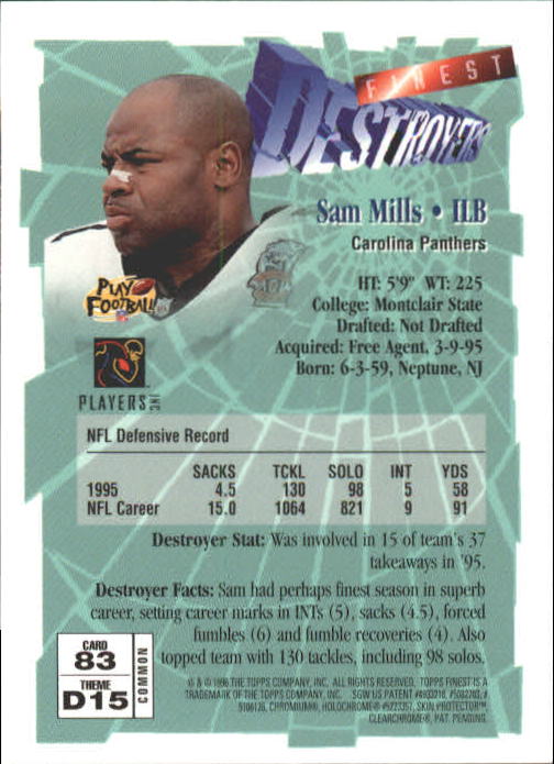 1996 Finest #83 Sam Mills B back image