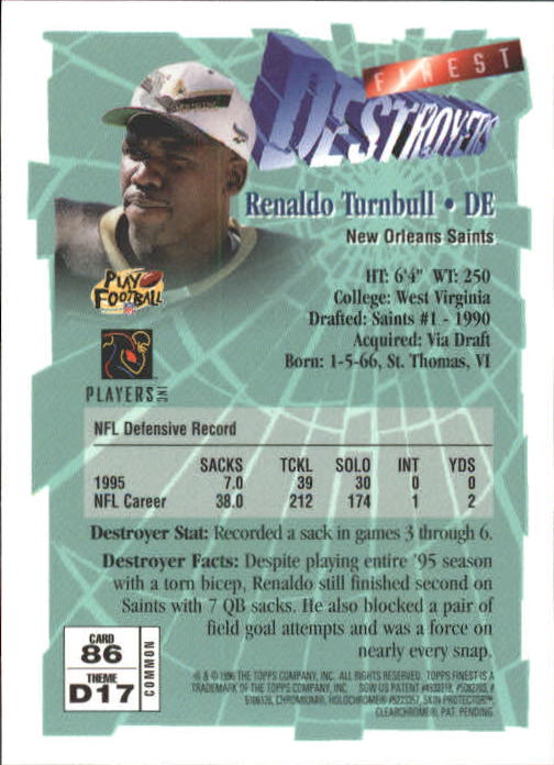 1996 Finest #86 Renaldo Turnbull B back image