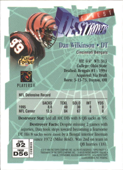1996 Finest #92 Dan Wilkinson B back image