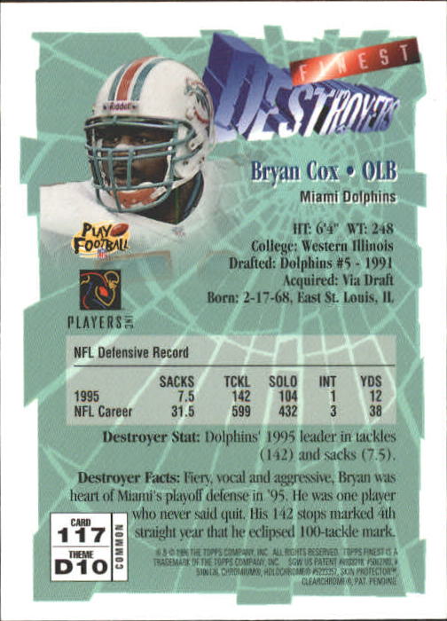 1996 Finest #117 Bryan Cox B back image