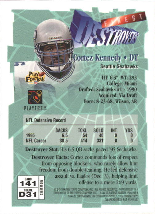 1996 Finest #141 Cortez Kennedy B back image