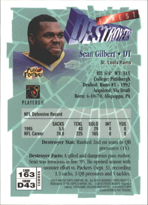 1996 Finest #163 Sean Gilbert B back image