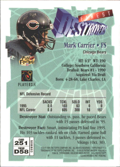 1996 Finest #251 Mark Carrier DB B back image