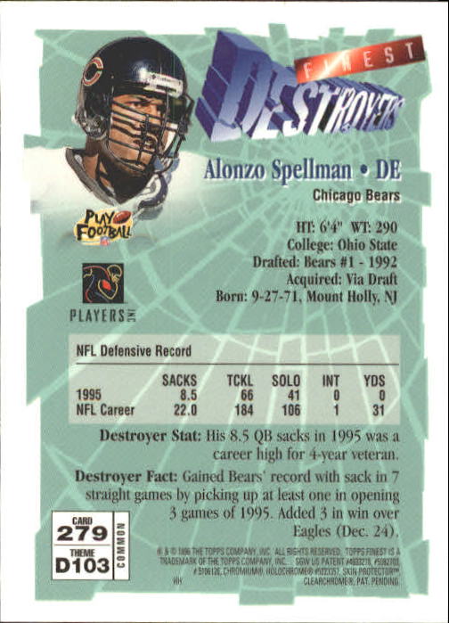 1996 Finest #279 Alonzo Spellman B back image