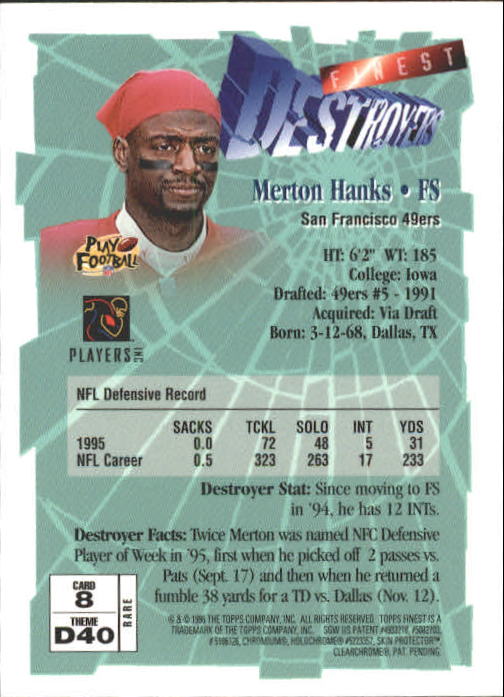 1996 Finest #8 Merton Hanks G back image