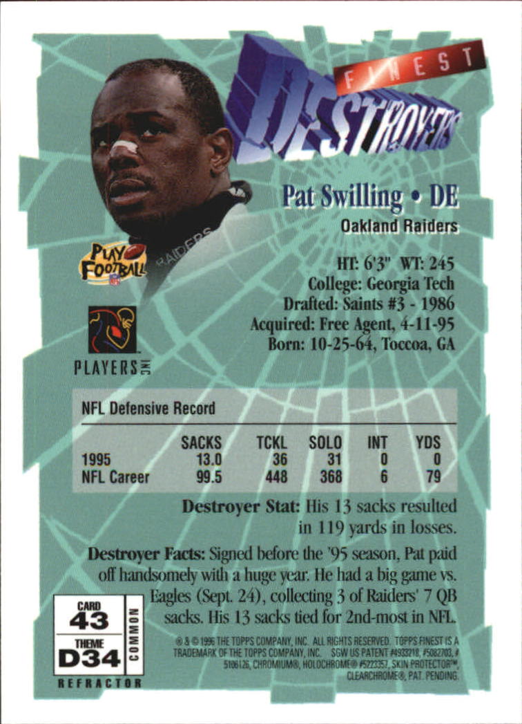 1996 Finest Refractors #43 Pat Swilling B back image