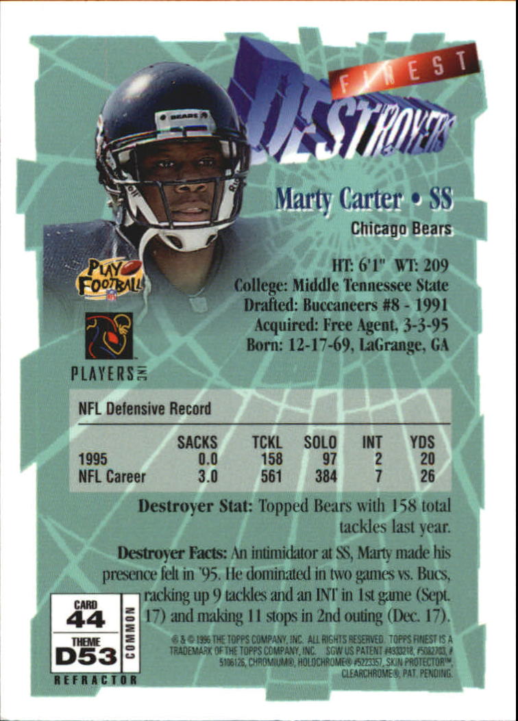 1996 Finest Refractors #44 Marty Carter B back image