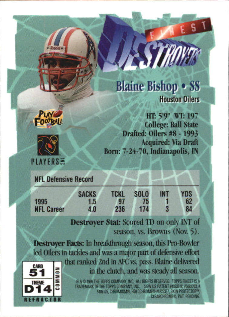 1996 Finest Refractors #51 Blaine Bishop B back image