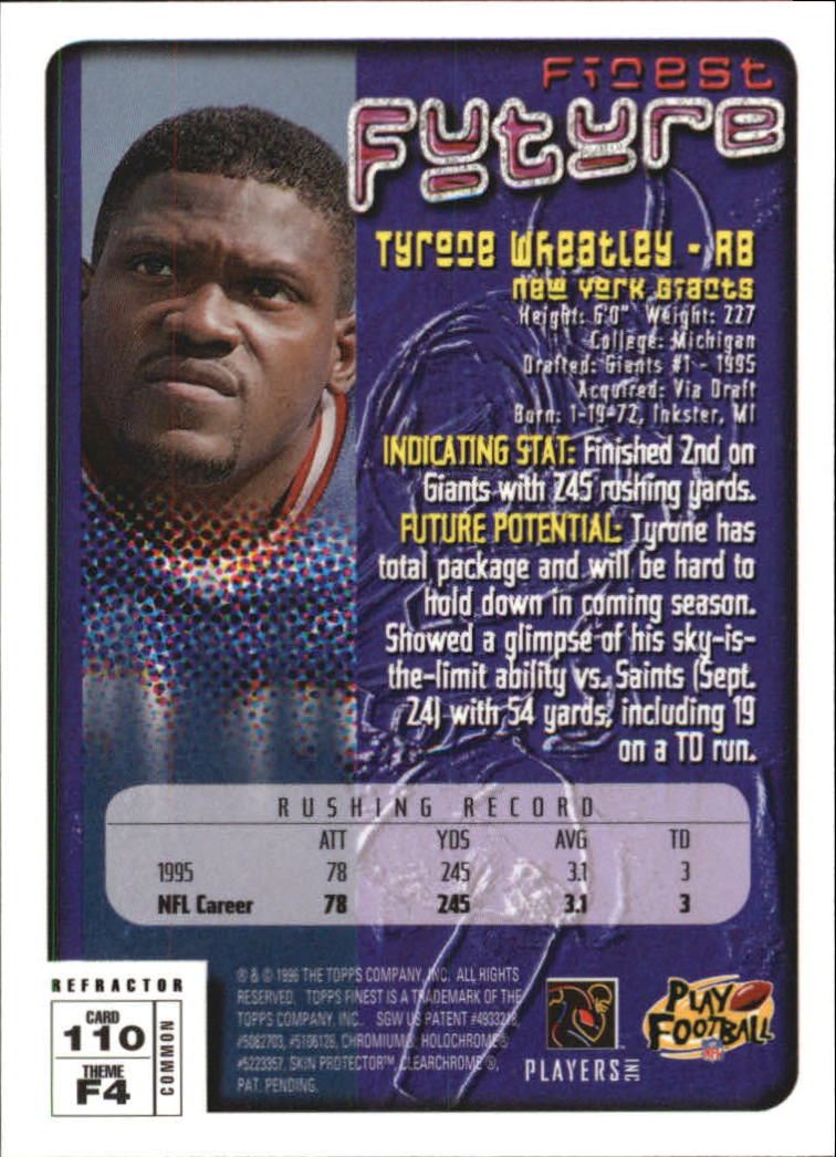 1996 Finest Refractors #110 Tyrone Wheatley B back image