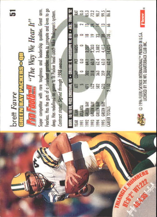 1996 Fleer #51 Brett Favre back image
