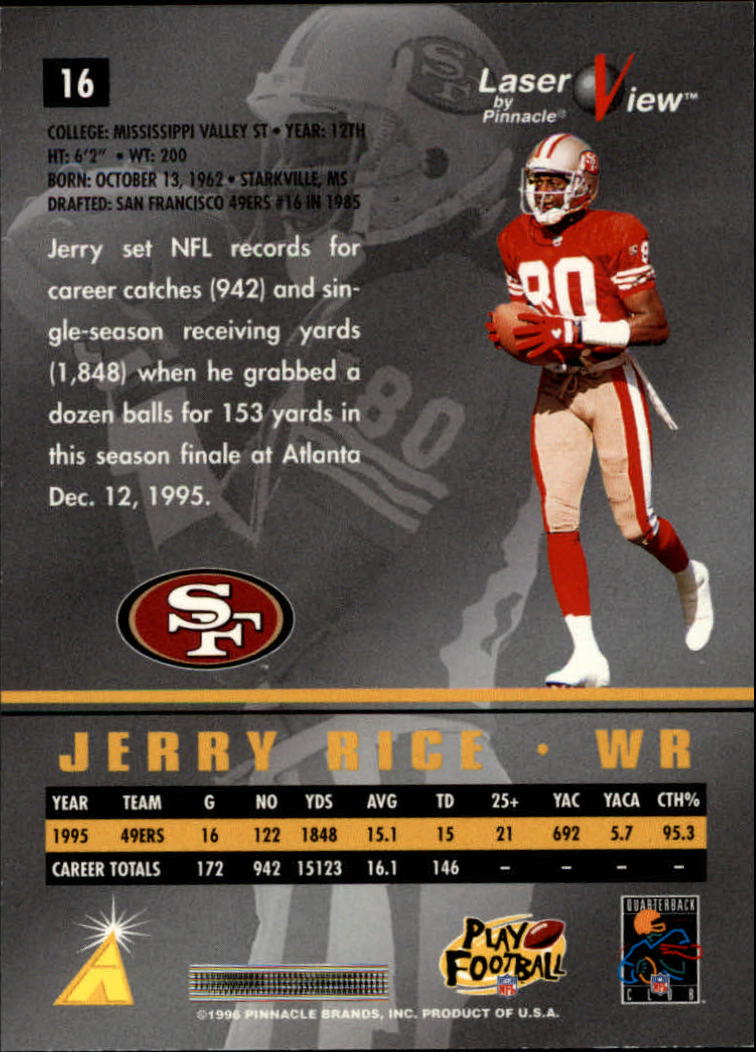 1996 Laser View #16 Jerry Rice back image