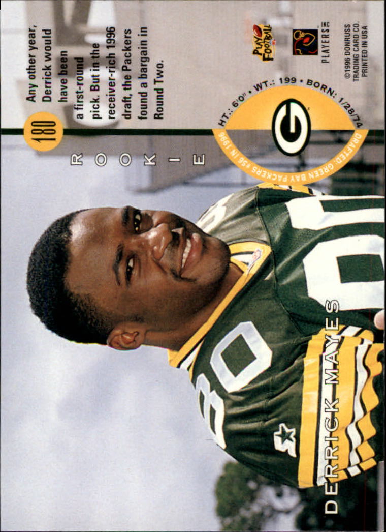 1996 Leaf #180 Derrick Mayes RC back image