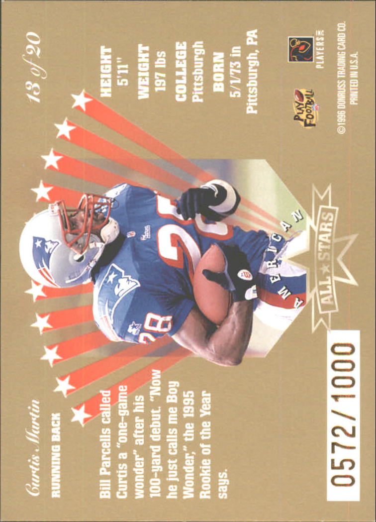 1996 Leaf American All-Stars Gold Team #13 Curtis Martin back image