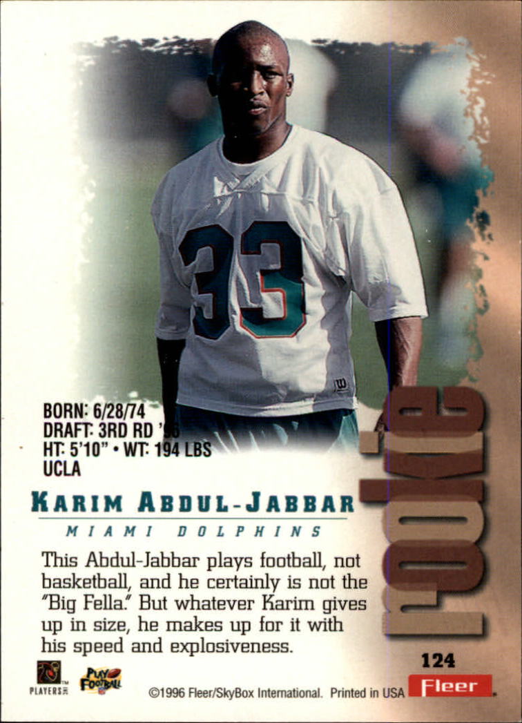 1996 Metal #124 Karim Abdul-Jabbar RC back image