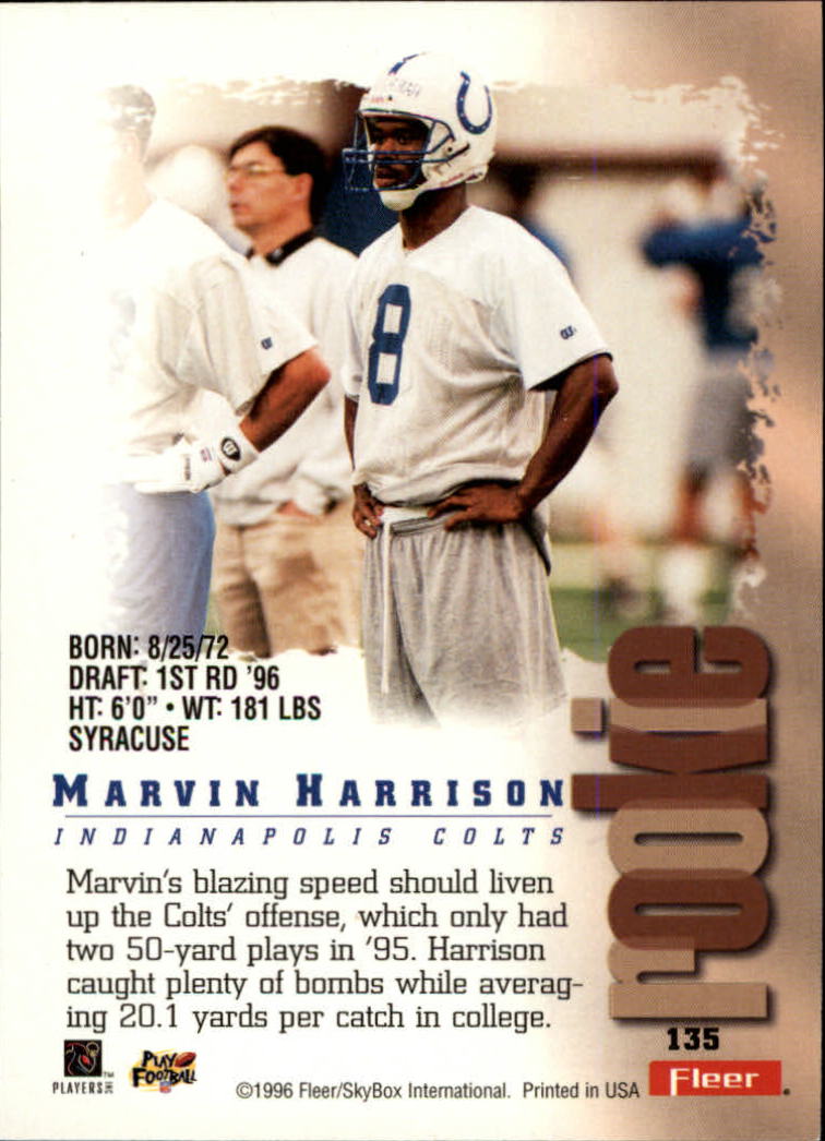 1996 Metal #135 Marvin Harrison RC back image