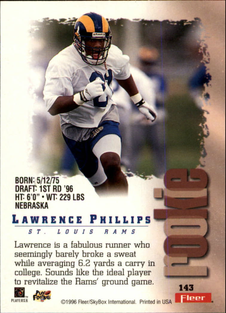1996 Metal #143 Lawrence Phillips RC back image