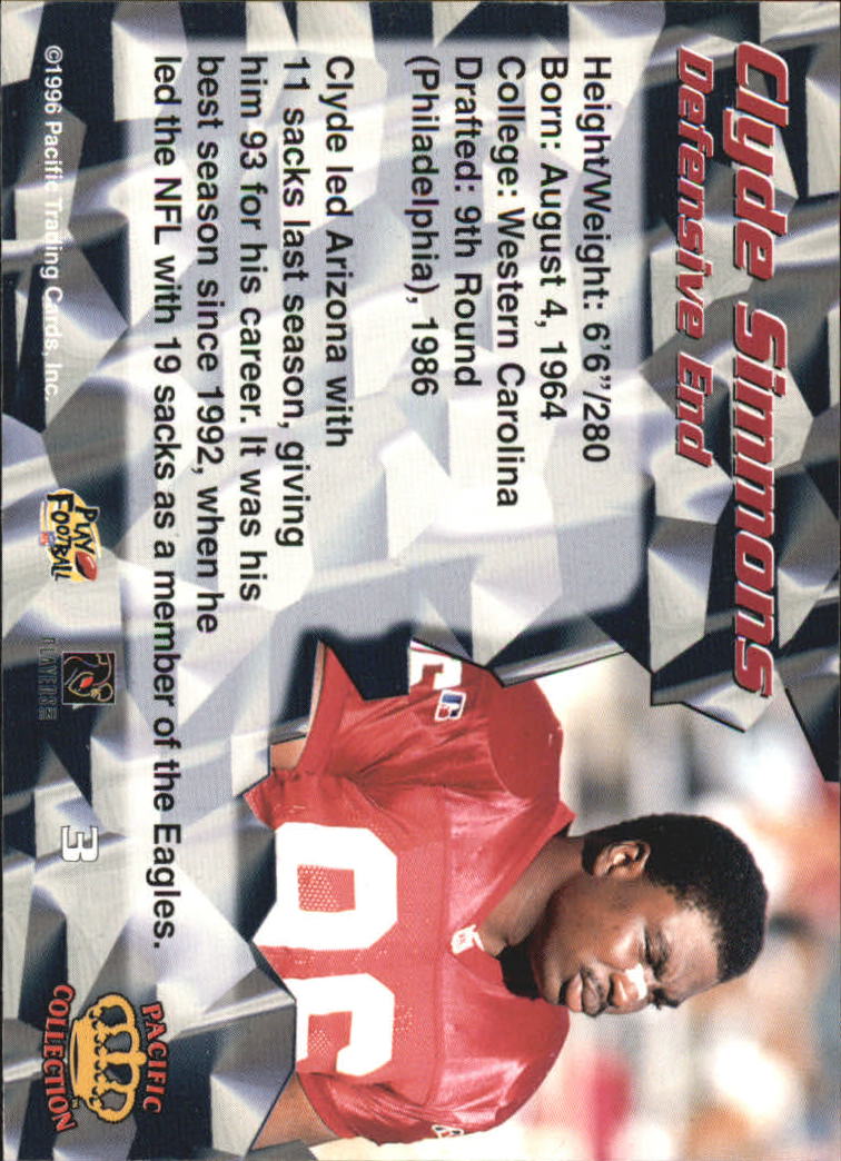 1996 Pacific #3 Clyde Simmons back image