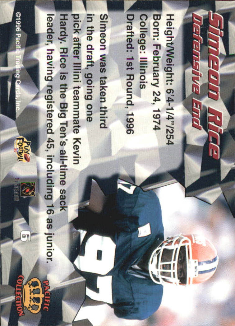 1996 Pacific #6 Simeon Rice RC back image