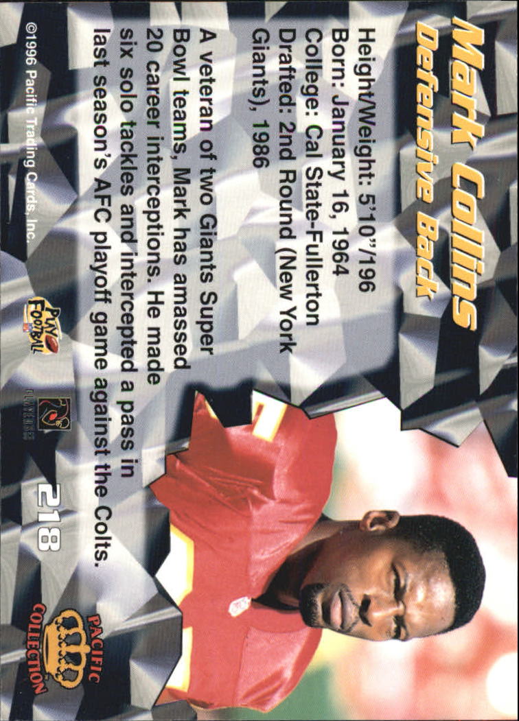 1996 Pacific #218 Mark Collins back image