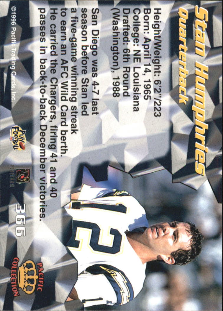 1996 Pacific #366 Stan Humphries back image