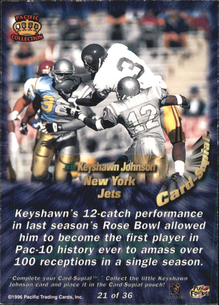 1996 Pacific Card Supials #21 Keyshawn Johnson back image
