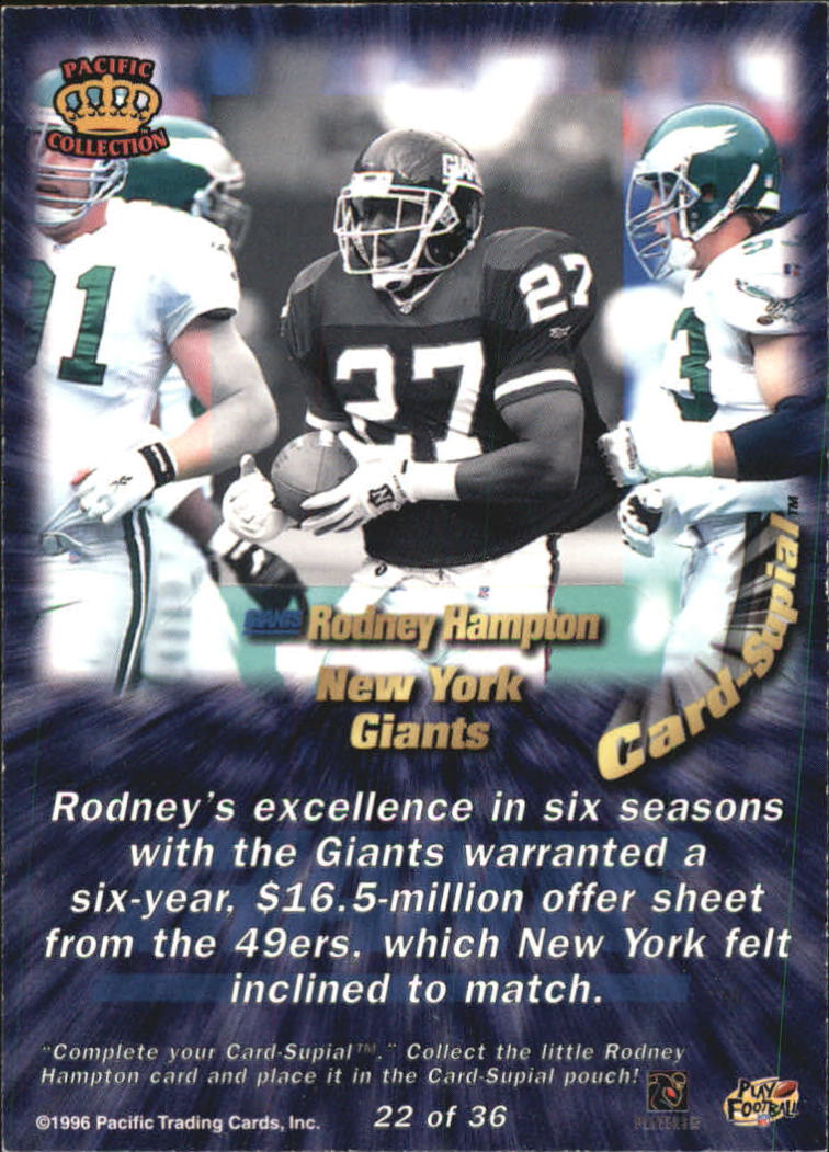 1996 Pacific Card Supials #22 Rodney Hampton back image