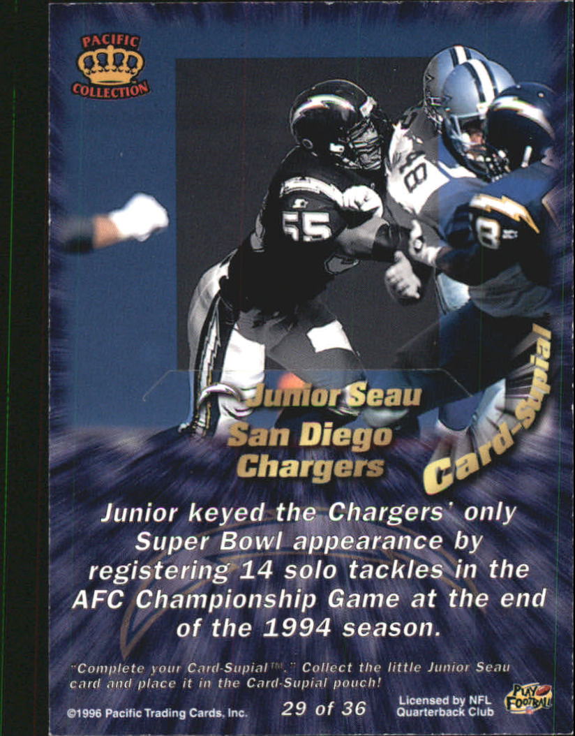 1996 Pacific Card Supials #29 Junior Seau back image