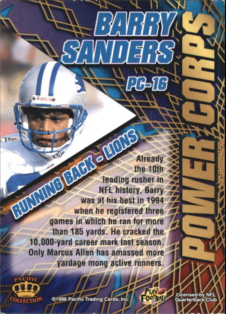 1996 Pacific Power Corps #PC16 Barry Sanders back image