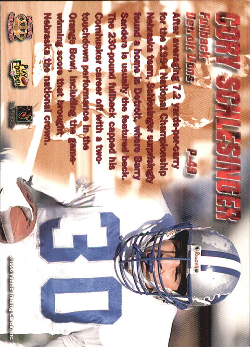 1996 Pacific Dynagon #49 Cory Schlesinger back image