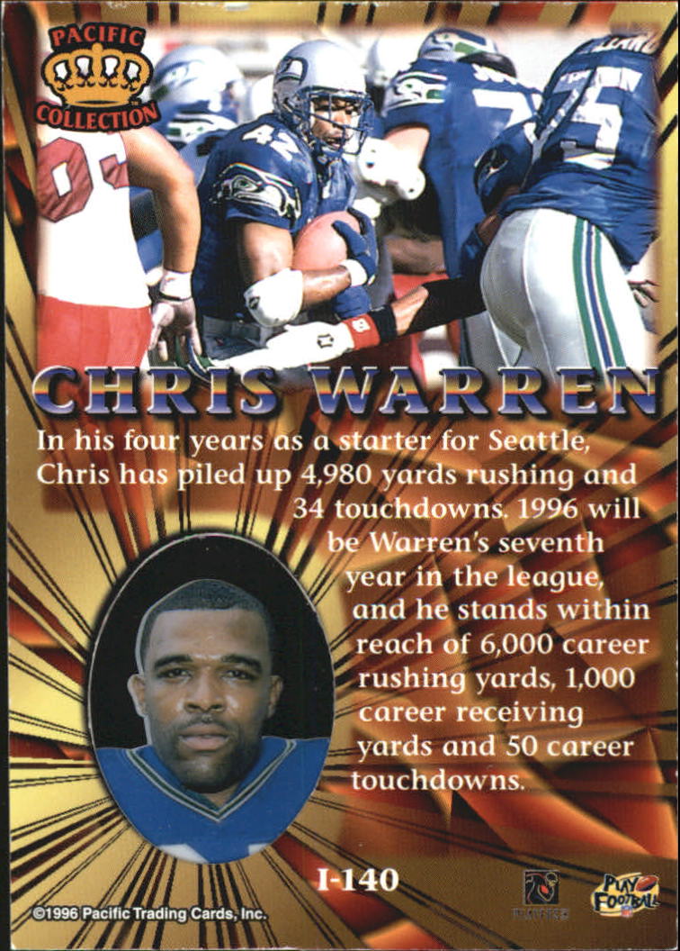 1996 Pacific Invincible Bronze #140 Chris Warren back image