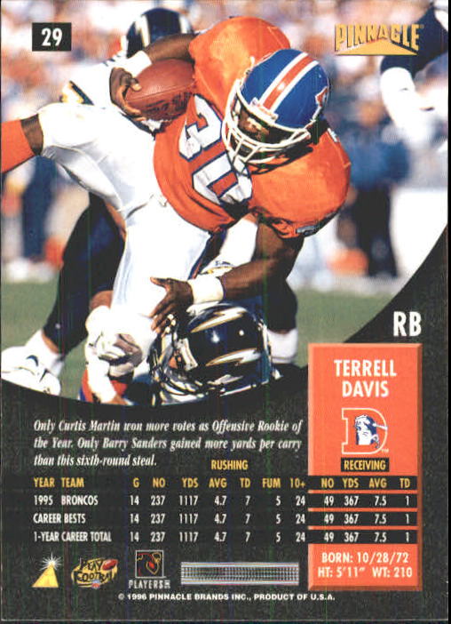 1996 Pinnacle #29 Terrell Davis back image