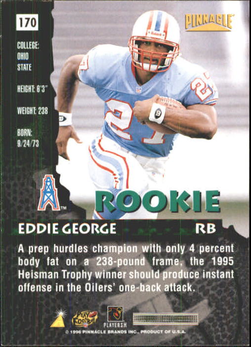 1996 Pinnacle #170 Eddie George RC back image