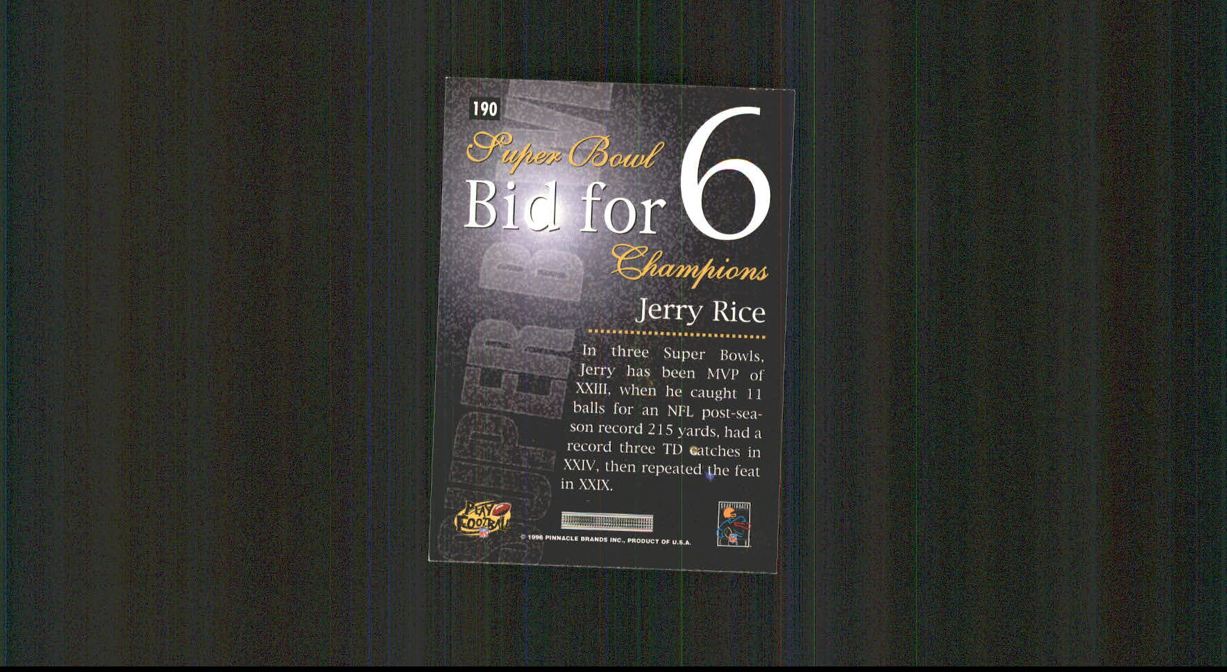 1996 Pinnacle #190 Jerry Rice BF6 back image