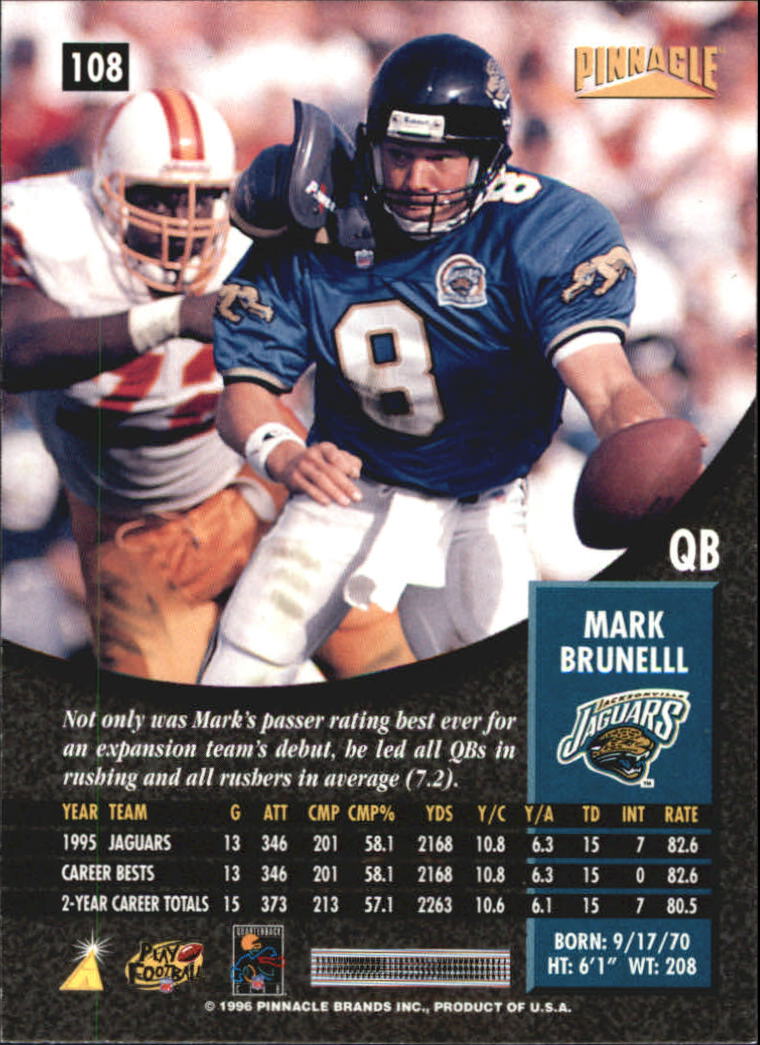 1996 Pinnacle Artist's Proofs #108 Mark Brunell back image